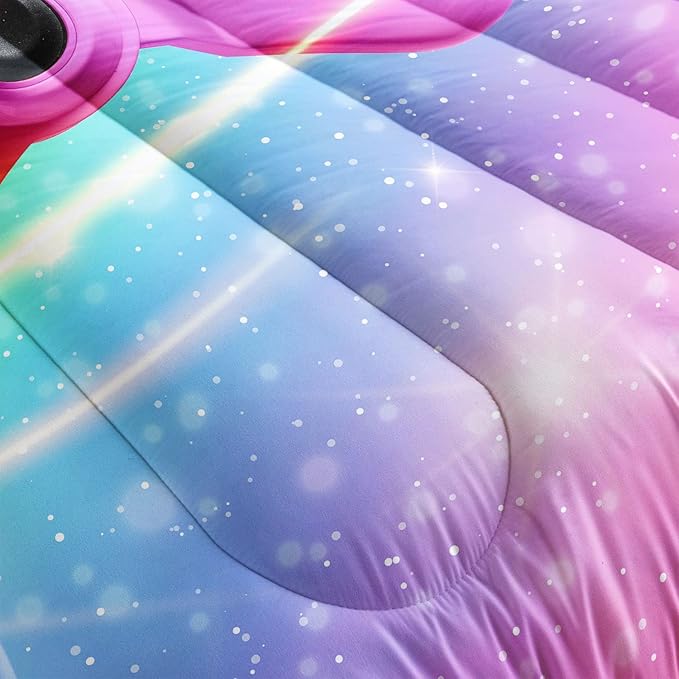 Datura home Bedding Comforter Set Rainbow Gamepad Printed Pattern Quilt with 1 and 2 Pillowcases for Girls Bedroom All Season(Rainbow Full) Full 80x90inches