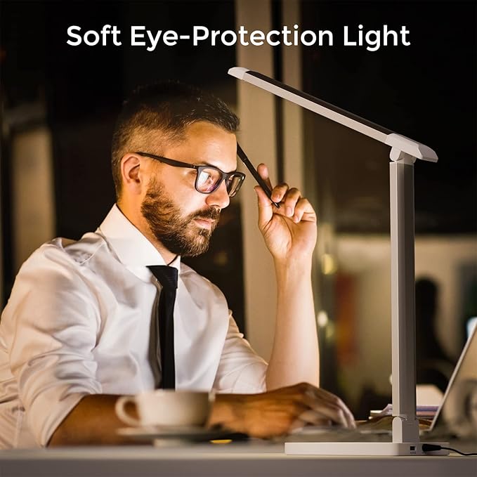 LED Desk Lamp with USB Port: Eye-Caring Office Desk Lamp with USB Charging Port 6-Level Brightness 5 Color Modes Touch Control Dimmable Portable Desk Light for College Dorm Room Home Office