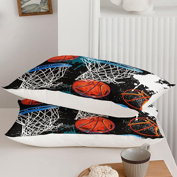 Axolotl Basketball Comforter Set Full,Sports Comforter Set,Basketball Bedding Set,Sports Theme Comforter Set,Grunge Bedding Aesthetic Cool Style for Boys Kids Men,1 Quilt 2 Pillowcases,Black Blue