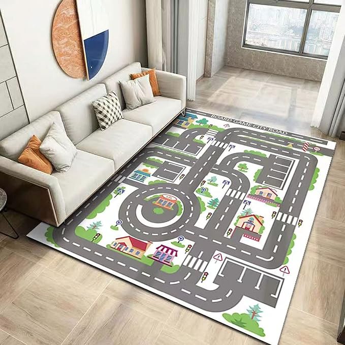 Kids Rug Play Mat Great for Playing with Cars and Toys,Educational Kid Road and Traffic City Life Carpet,Children Baby Fun Throw Rug for Bedroom Play Room,47X63Inch/120X160CM