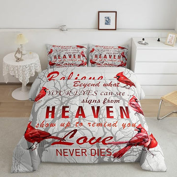 Cardinal Bird Comforter Set King Size Farmhouse Red Birds Bedding Set for Girls Boys Women Men Tree Branches Decor Comforter Nature Comforter with 2 Pillow Case