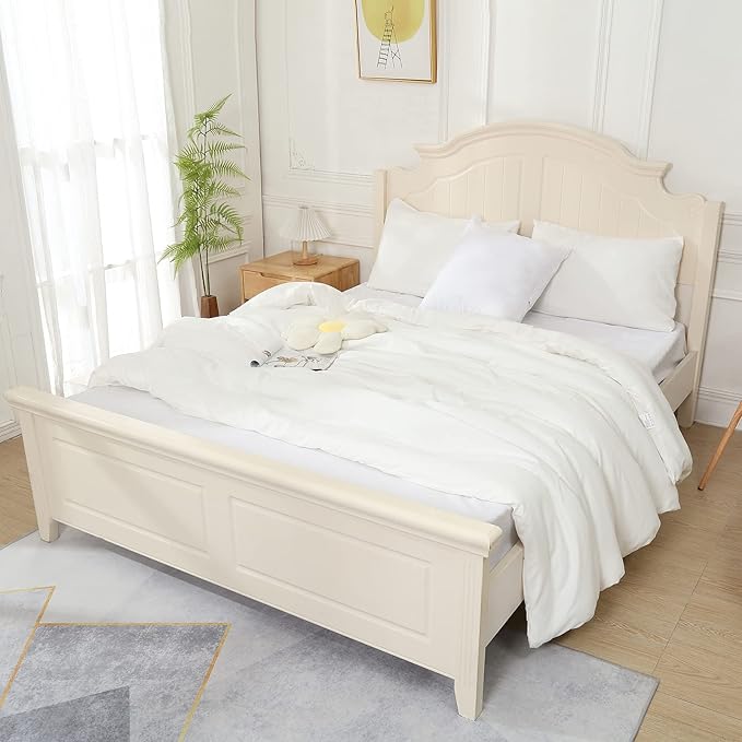 White Comforter Twin Size, Aesthetic Modern Bedding Set for Girls/Women, Cute Soft & Lightweight Chic Microfiber Bed Sets, 2pc- 1 Comforter & 1 Pillowcase (66x90 Inches)