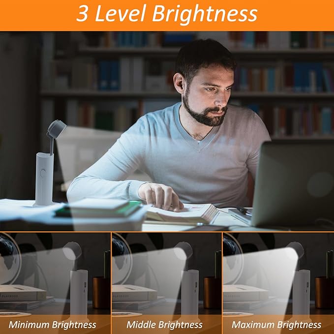 Small Desk Lamp, Mini Table Lamps for Home Office, Portable LED Flashlight/Book Light with USB Charging Port (5000MAH), Night Reading Light with Phone Holder/Eye Caring 3-Brightness Mode
