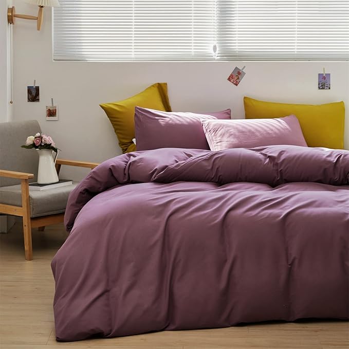 Purple Comforter Set Full Grape Color Bedding Set 3 Pieces Solid Purple Comforter Set Hotel Quality Lightweight Women Comforter Set Full Breathable Purple Bed Comforter Set Full