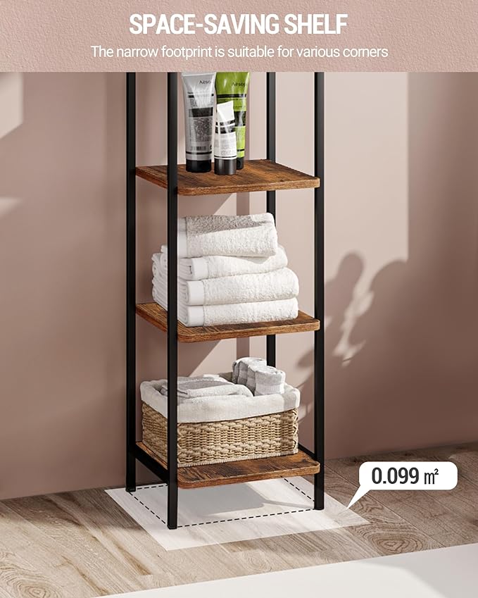 Bookcase Bookshelf, Narrow Book Shelf, Industrial Coner Shelf Storage Organizer, Slim Shelving Unit for Home Office, Living Room, Bedroom, Kitchen, 6-Tier Rustic Brown BC24601B