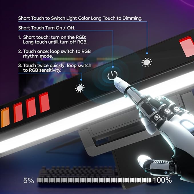 Sound Pickup Monitor Light Bar: Monitor Desk lamp RGB Dynamic Effect,Voice-Activated Music Rhythm Table Lamp,Creative Colorful LED Ambient Computer Light,Reduce Bluelight for Home Office/Gamer…