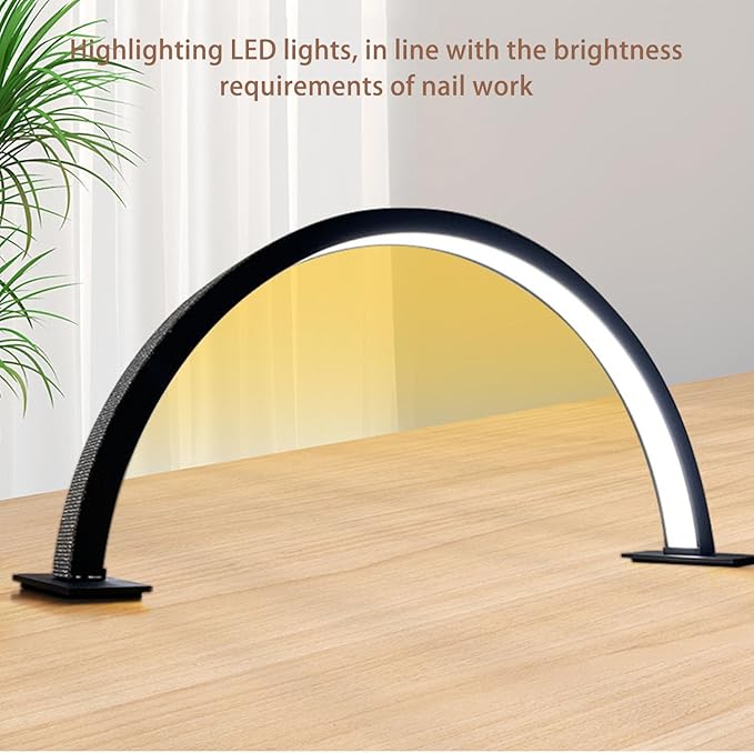 Half Moon LED Light for Nail, 3000-6000K Dimmable Half Moon Nail Desk Lamp with Touch Key, 35W Half Moon Fill Light with Lamp Holder for Lash Extension Beauty Tattoo Live Steaming