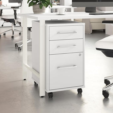 Bush Business Furniture Hustle 3 Drawer Rolling File Cabinet in White, Mobile Document Storage for Home and Professional Office