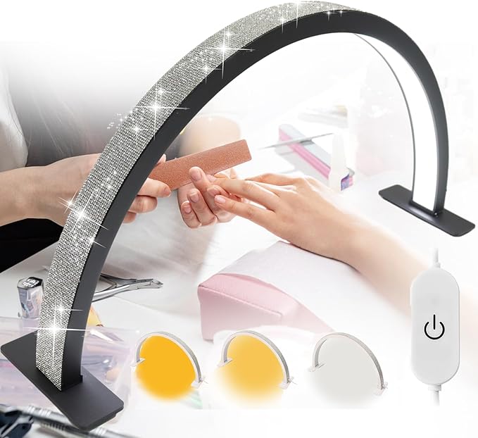 Half-Moon Nail Desk Lamp for Professionals, Lash Light Led Nail Tech Lamp, Desk Lamp for Lash Eyelash Extension,Manicure Light Led,Black,22IN