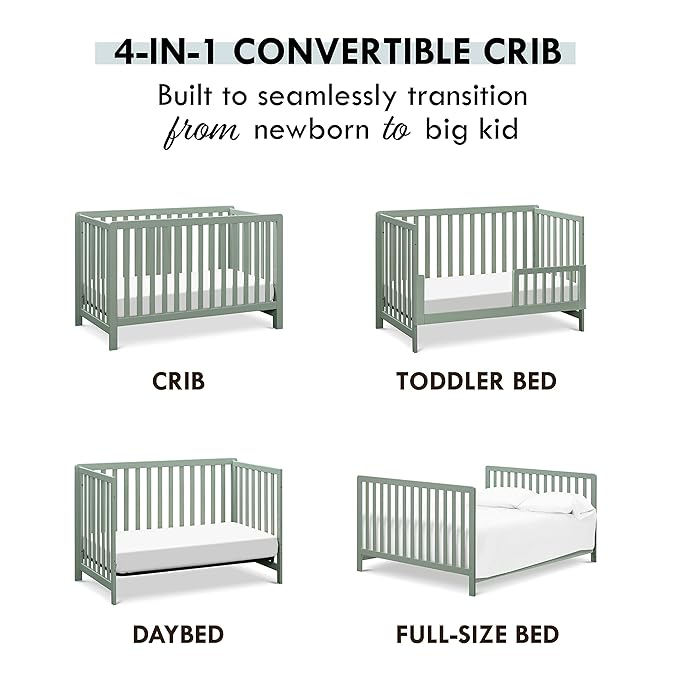 Carter's by DaVinci Colby 4-in-1 Low-Profile Convertible Crib in Light Sage, Greenguard Gold Certified
