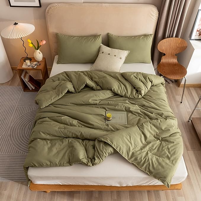 ROSGONIA Twin Comforter Set for College Girls Boys Teens Olive Green,1 Boho Comforter & 1 Pillowcase, Soft Kids Comforter Sets All Season Dorm Bedding