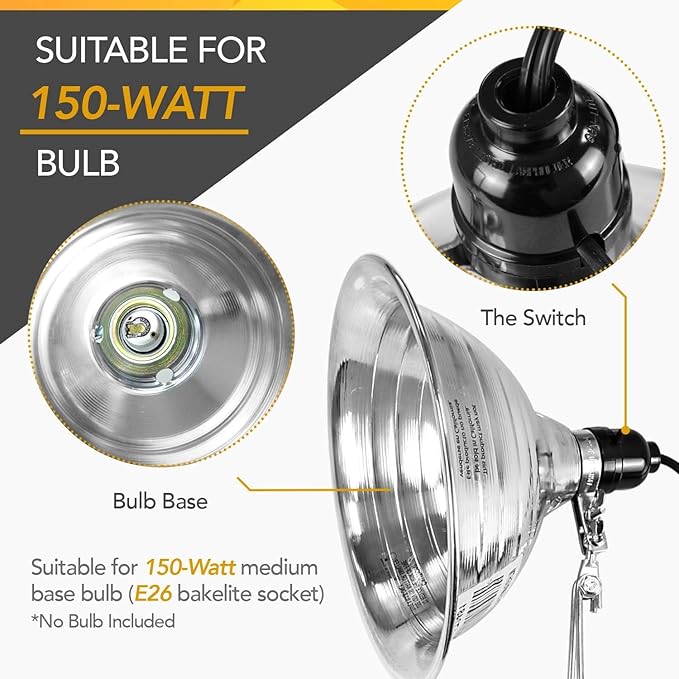 Simple Deluxe Clamp Lamp Light with Adjustable 8.5 Inch Aluminum Reflector E26 Socket & LCD Digital Aquarium Thermometer, Adjustable Lighting and Accurate Temperature Monitoring