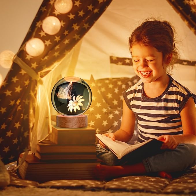Large 3D Butterfly Crystal Ball Night Light, Gifts for Grilfriend Butterfly Crystal Lamp 16 Color Changing with Remote for Bedroom Decor, Girlfriend Gift for Teens Boys and Girls, Butterfly