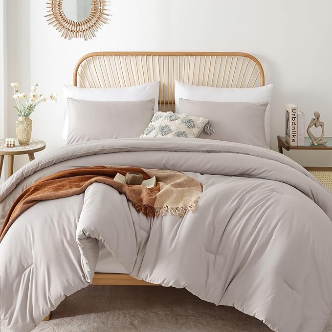ROSGONIA Twin Comforter for College Girls Boys Linen Grey,1 Gray Comforter & 1 Pillowcase All Season Kids Comforter Sets Lightweight Dorm Bedding