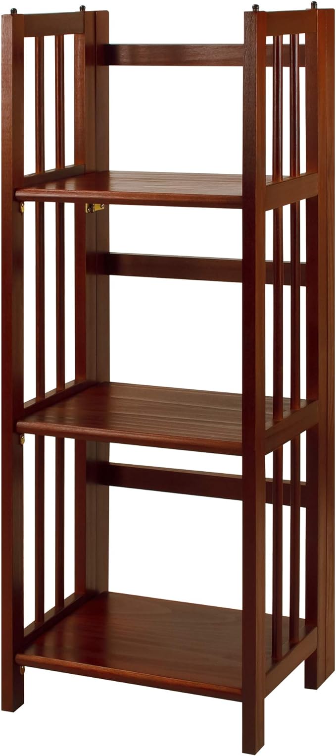 Casual Home 3-Shelf Folding Stackable Bookcase (27.5" Wide)-Walnut & 3-Shelf Folding Bookcase (14" Wide)-Walnut