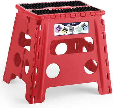 Delxo Folding Step Stool,Non-Slip Stool 13 inch Height Premium Heavy Duty Foldable Stool for Kids and Adults,Kitchen Garden Bathroom Stepping Stool 1 Pack in Red,2021 Upgrade Dotted Texture
