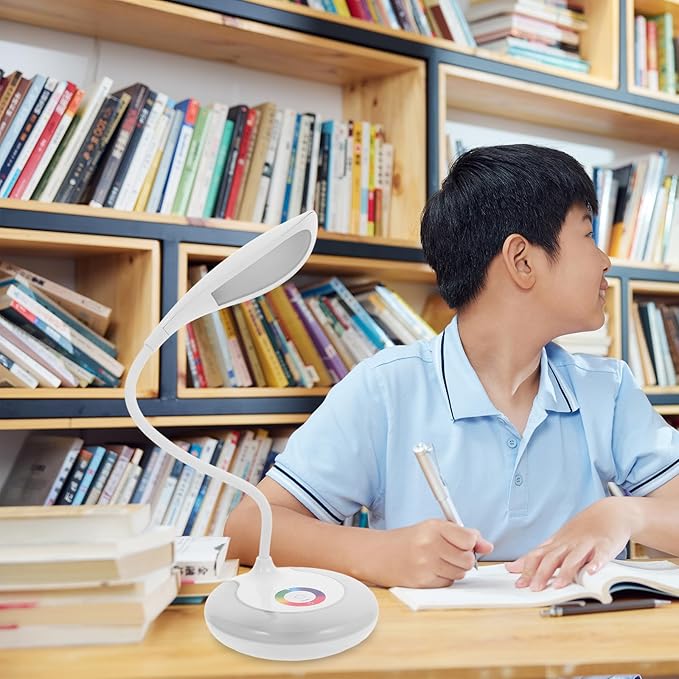 LED Gooseneck Desk Lamp, Office Desktop Lamp 3 Dimming Level, Touch Control, Battery Charging Table Lamp Adjustable Study Desk Lamp, Energy Saving Lamp Reading Light