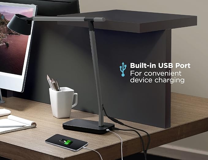 BLACK+DECKER Verve Designer Smart Desk Lamp, Works with Alexa, Auto-Circadian Mode, True White LED + 16M RGB Colors, USB Charging Port,