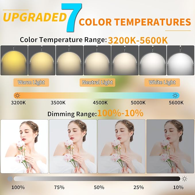 Half Moon Light for Lashes, 22'' Lash Light for Eyelash Tech, Led Half Moon Lash Light Lamp for Eyelash Extensions, Tattoo Artists, Nail Tech, Filming Content Creation
