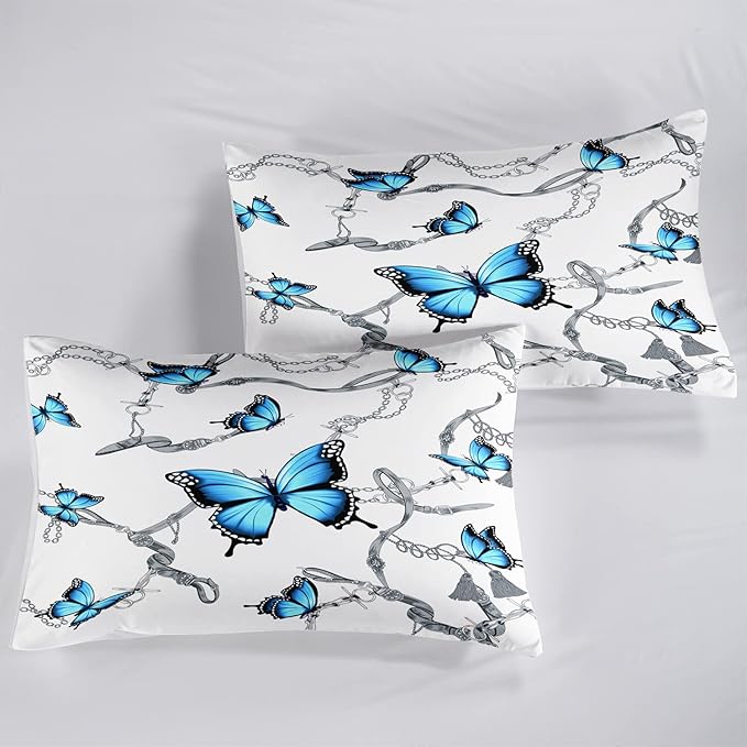 CVHOUSE Butterfly Bedding Set,Butterfly Comforter Twin,Butterfly Comforter Set for Girls Kids Teens,Butterflies Quilt Set with 1 Comforter and 2 Pillow Cases- 3 Piece