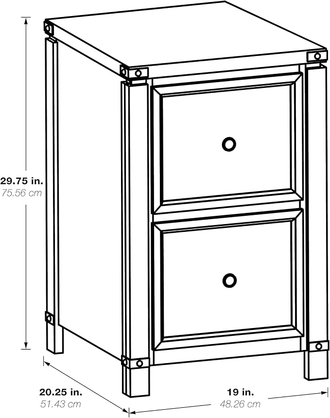 OSP Home Furnishings Designs Baton Rouge 2 Drawer File Cabinet with Rustic Design and Metal Accents, Champagne Oak
