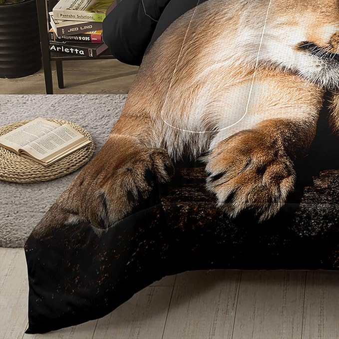 Bodhi Lover Couple Lion Comforter Set Twin Soft Microfiber Lion Bedding Set Twin Size Animal Comforter Set with Pillowcases,1 Comforter+1 Pillow Shams #4004