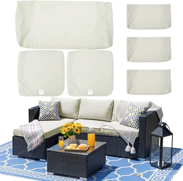 ClawsCover 6Pack Outdoor Seat and Back Cushions Replacement Covers Fit for 3 Pieces 3-Seater Wicker Rattan Patio Furniture Conversation Set Sectional Couch Chair,Cream-Include Cover Only