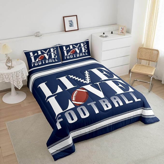 Feelyou Rugby Sports Bedding Set King Size Football Comforter Set for Kids Boys Girls Decor Soccer Ball Game Comforter Microfiber American Football Player Duvet Set Bedroom Quilt Set