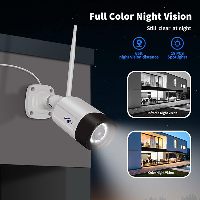 【Wireless Pro,Plug & Play】 Hiseeu 2.5K 5MP WiFi Security Camera System Outdoor,Expandable 16CH 8MP NVR, 1TB HDD,Spotlight,2 Way Audio, IP66 Waterproof, Motion Alert, DC Power Plug-in, 24/7 Recording