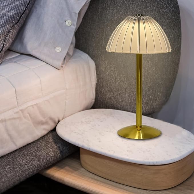 LED Cordless Table Lamp Mushroom Desk Lamp, USB Rechargeable LED Table Lamp with Touch Control Dimmable 3 Light Colors Bedside Lamp Reading Lamp for Bars Restaurants Coffee Shop