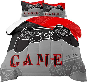 Gaming Bedding Sets for Boys Bedroom Video Gamer Comforter Set Full Size Black Red Game Controller Beddings for Kids Teens 1 Comforter and 2 Pillowcases