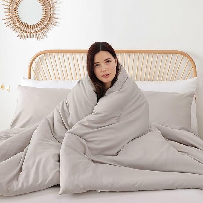 ROSGONIA Comforter Full Size for Girls Boys Teens Linen Grey,3pcs(1 Gray Comforter & 2 Pillowcases) Lightweight Dorm Bedding Full Size Comforter