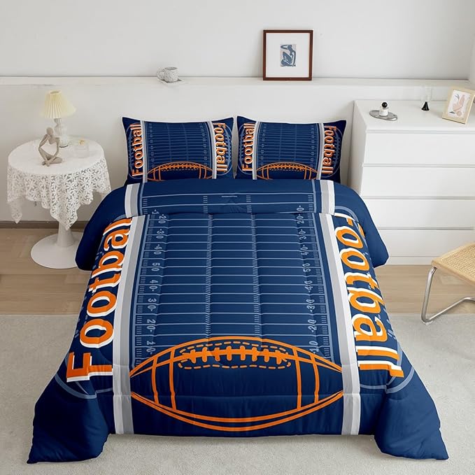 Feelyou Football Bedding Set King Size Sports Comforter Set for Kids Boys Girls Decor Soccer Ball Game Comforter Microfiber American Football Duvet Set Bedroom Quilt Set