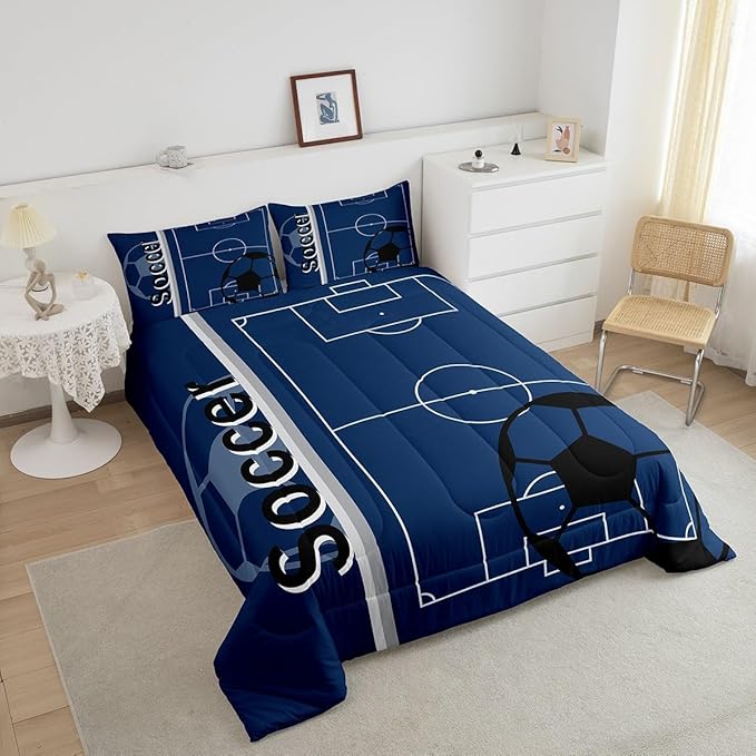 Feelyou Kids Football Comforter Set King Size Rugby Sports Bedding Set for Boys Girls Teens Bedroom Decor Soccer Ball Game Comforter Football Lover Duvet Set with 2 Pillow Case
