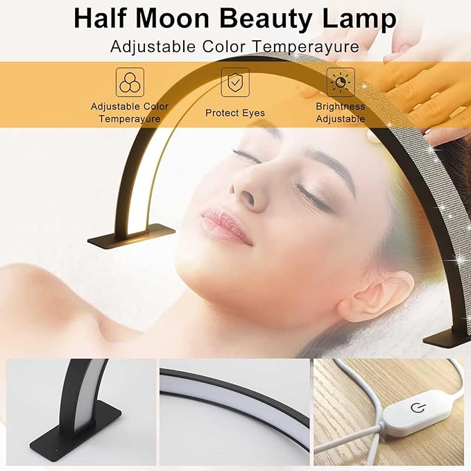 Half Moon Nail Desk Lamp, 48W Manicure LED Light for Nails, 3360 Lumen Stepless Dimming with Wire Controller, 3 Light Modes Nail Light for Desk, Arch Light for Nail Techs