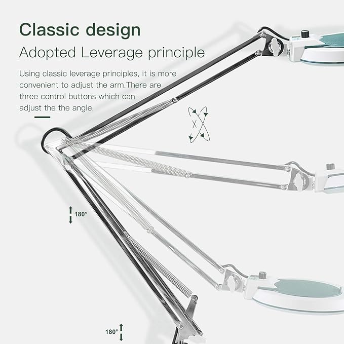Magnifying Lamp with Clamp,Dimmable 10X Magnifier lamp, 5 Inches Magnifier Glass, Adjustable Stainless Steel Lamp Arm for Reading,Craft,Knitting (Green Cover)