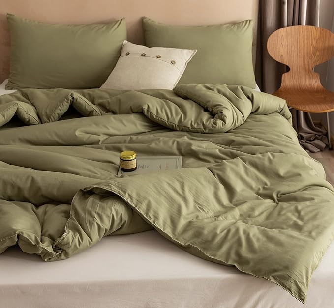ROSGONIA King Size Comforter Set Olive Green, 3pcs (1 Boho Comforter & 2 Pillowcases), Lightweight Bedding Blanket All Season Bedspreads Quilt