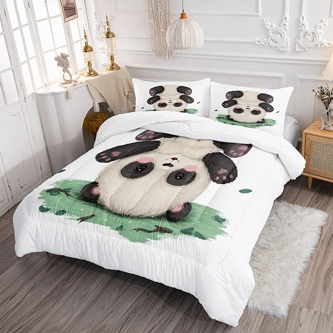 CVHOUSE Panda Bedding Set,Panda Comforter Twin,Cute Panda Comforter Set for Girls Kids Teens,Kawaii Panda Quilt Set with 1 Comforter and 2 Pillow Cases- 3 Piece