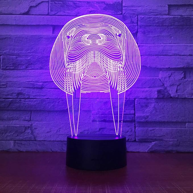Animal Walrus Shape 3D Optical Illusion Lamp 7 Colors Change Timing Remote Control and Touch Button LED Night Light Gifts Toys