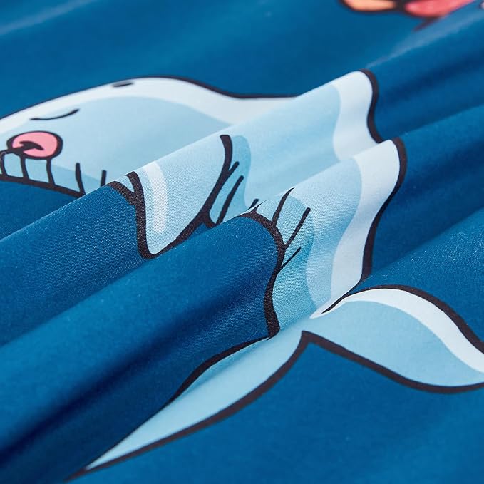WINLIFE Shark Comforter Set Queen Size for Boys Teen Ocean Themed Fish Turtles Printed Bedding Set, Soft Microfiber Bedding All Season (3Pcs, Queen)