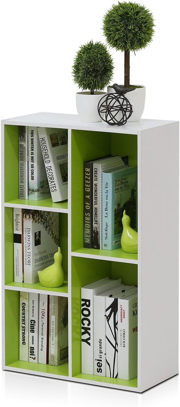 Furinno Luder Bookcase / Book / Storage , 5-Cube, White/Green