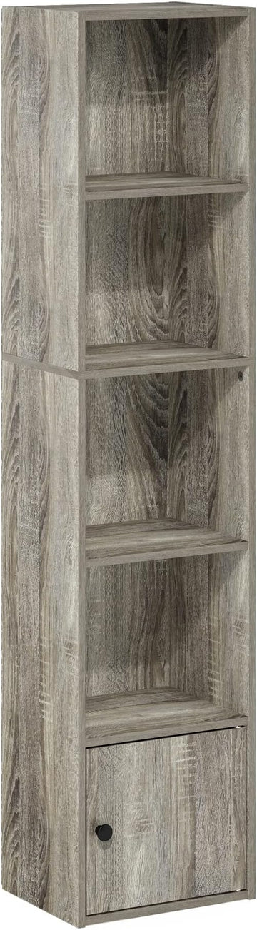 Furinno Luder Shelf Bookcase with 1 Door Storage Cabinet, French Oak