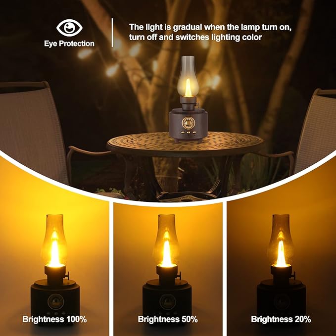 Vintage Table Lamp Retro Bluetooth Speaker Rechargeable Portable Night Light Flameless LED Oil Lamp Bedside Desk Lamp for Bedroom, Cafe, Bar, Desk Decor, Outdoor Camping Birthday Gift