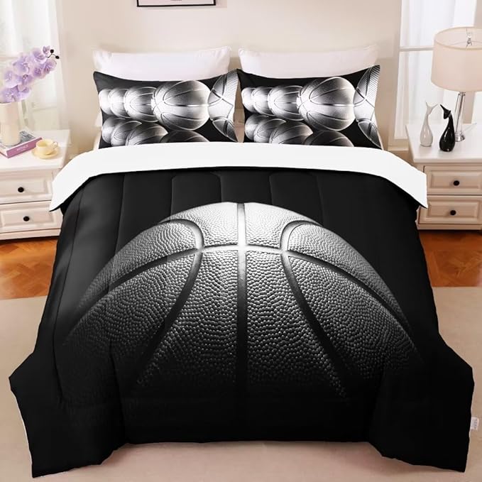 Basketball Comforter Set Twin Size for Boys Kids Teens All Season Sports Theme Basketball Bedding Sets Teenage Bed Bedrooom Set 3 Pieces with Pillowcases,