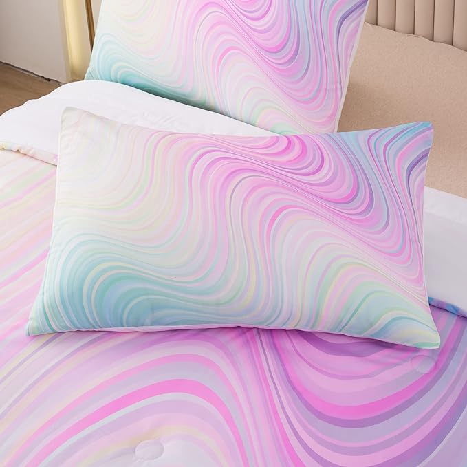 Bodhi Bed in A Bag for Girls,Kids Bedding Comforter with Sheets,Pink Queen Size Comforter Set for Girls,Girls Bedding Sets 5 PCS .(1 Comforter, 1 Flat Sheet, 1 Fitted Sheet, 2 Pillowcases)
