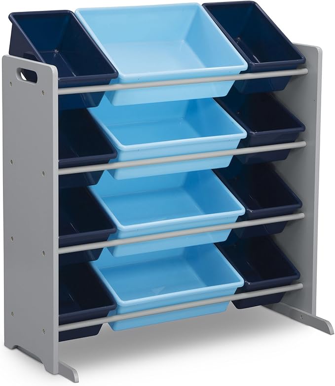 Delta Children Kids Toy Storage Organizer with 12 Plastic Bins - Greenguard Gold Certified, Grey/Blue