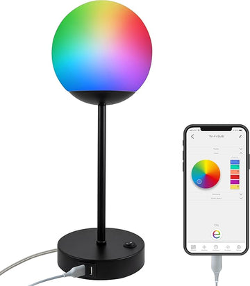 Enbrighten Bedside Decor Lamp Tabletop Wi-FI Dimmable Color Changing Music-Sync 2-Port USB-charging Station 2.4A Dorm Bedroom Home Office Living Room Compatible with Alexa 70331 Black