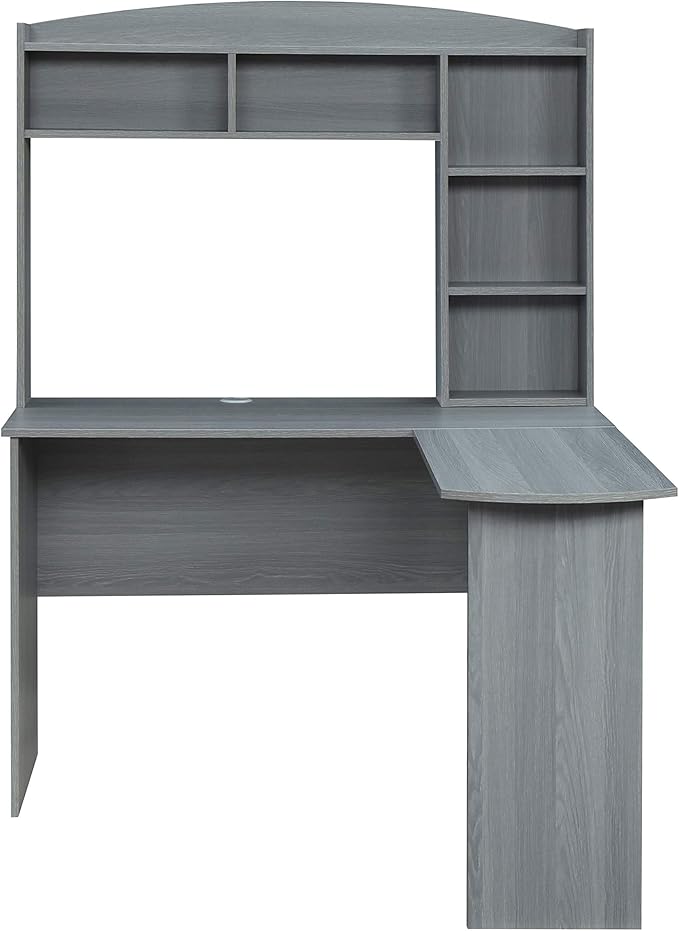 Techni Mobili Modern Hutch L-Shaped Computer Desk, Grey