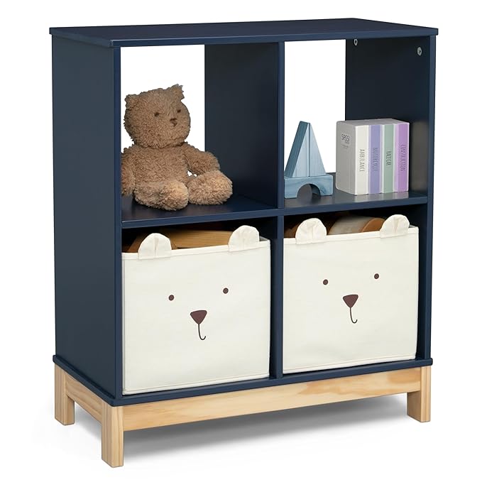 Delta Children babyGap Oxford 6-in-1 Convertible Crib + Brannan Bear Bookcase with Bins + Brannan Bear Wall Shelf with 4 Hooks, Navy/Natural (Bundle)