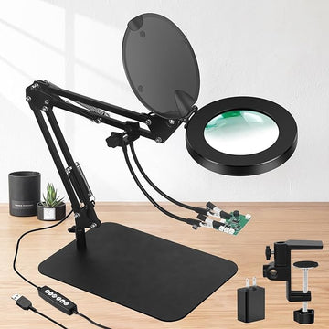 5X Magnifying Glass with Light and Stand, NAKOOS 3-in-1 Magnifying Lamp with Light, 3 Lightings Dimmable Magnifier with Anti-dust Cover and Timer, Soldering Magnifying Glass for DIY Close Work